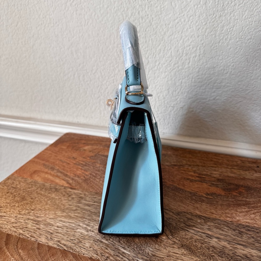LEATHER INSIDE & OUT | Aqua Sky Mini 22 Sellier Belted KL Top Handle w/ Gold S17 - Picture 8 of 14